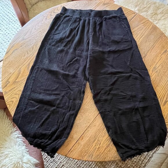 PRANA gauze black pull on cropped baggy pant/XL/cotton - Picture 1 of 5